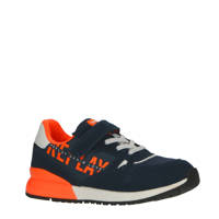 REPLAY Shoot Jr Elastic  suède sneakers donkerblauw/oranje