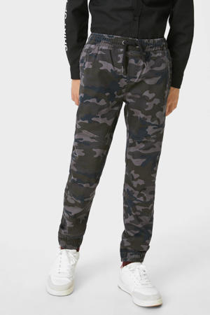 broek met camouflageprint grijsbruin