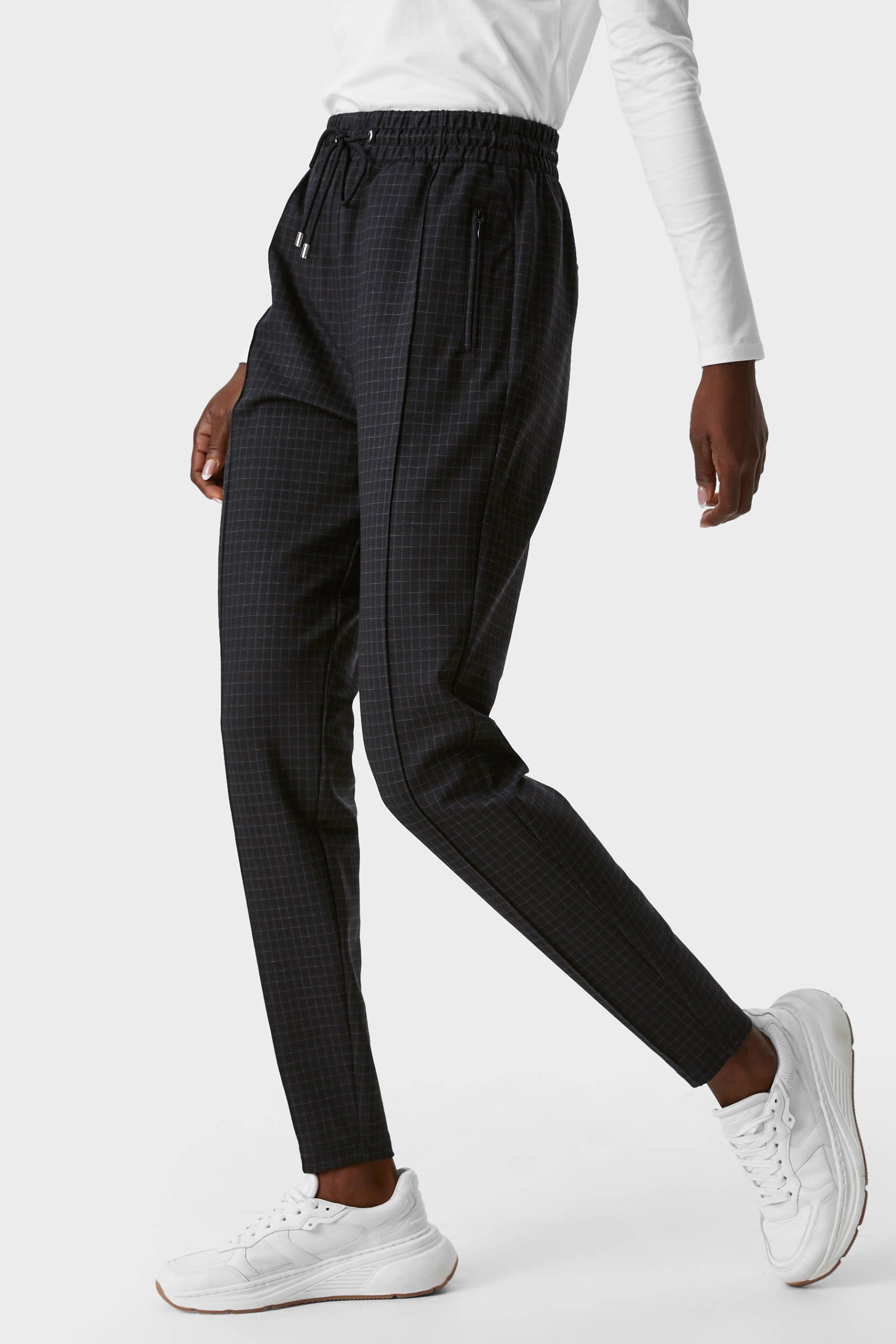 C\u0026A geruite tapered fit broek zwart | wehkamp