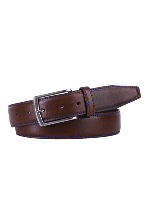 leren riem met stiksel donkerbruin