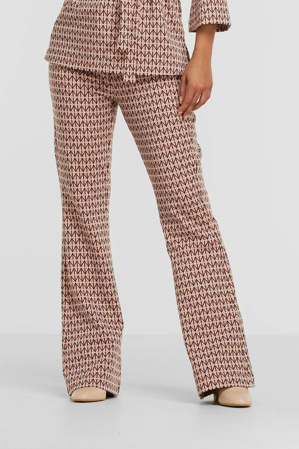 Summum Woman flared broek met all over print oudroze/bruin/beige | wehkamp