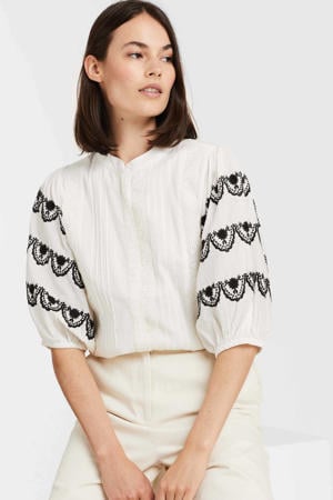 blouse met borduursels wit/zwart