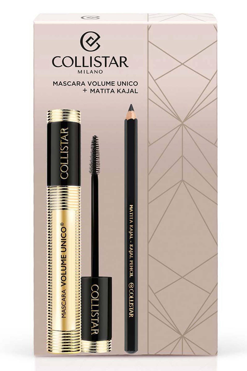 Collistar set Mascara volume unico black  + kajal eye pencil black full size, Zwart