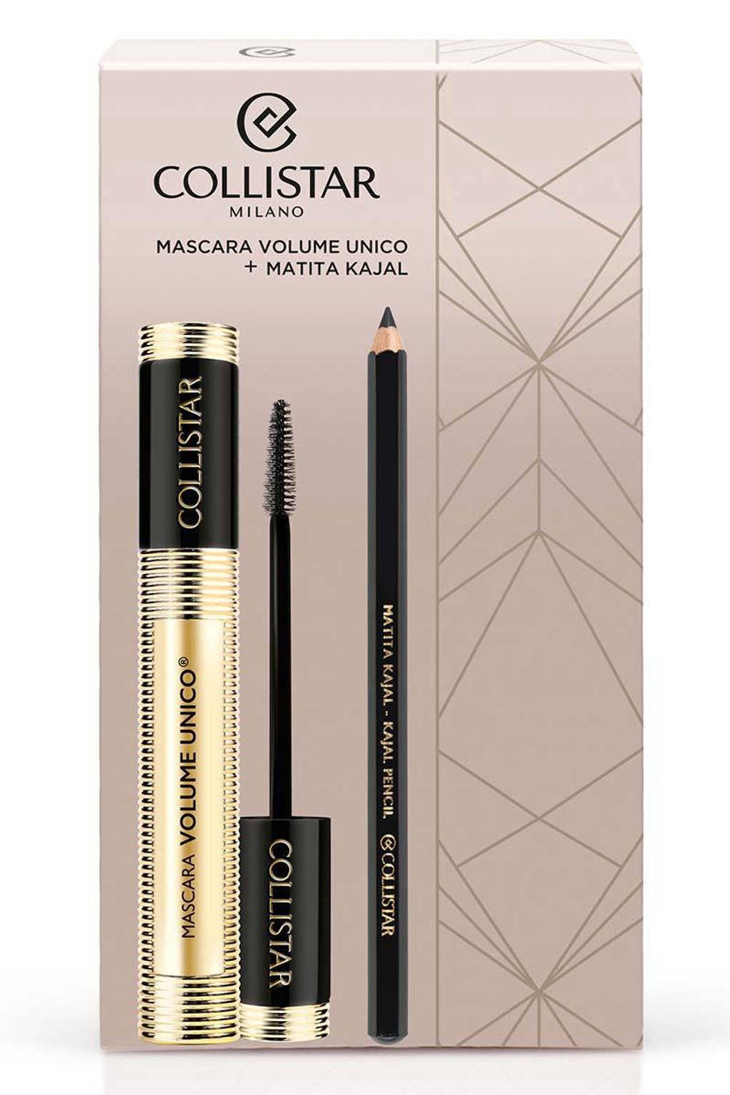 Collistar set Mascara volume unico black + kajal eye pencil black full size, Zwart