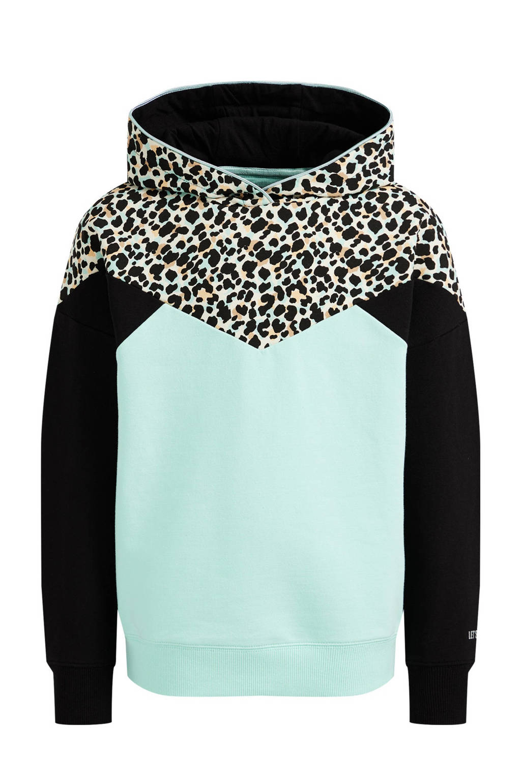 Mintgroen, wit en zwarte meisjes WE Fashion hoodie van stretchkatoen met dierenprint, lange mouwen en capuchon