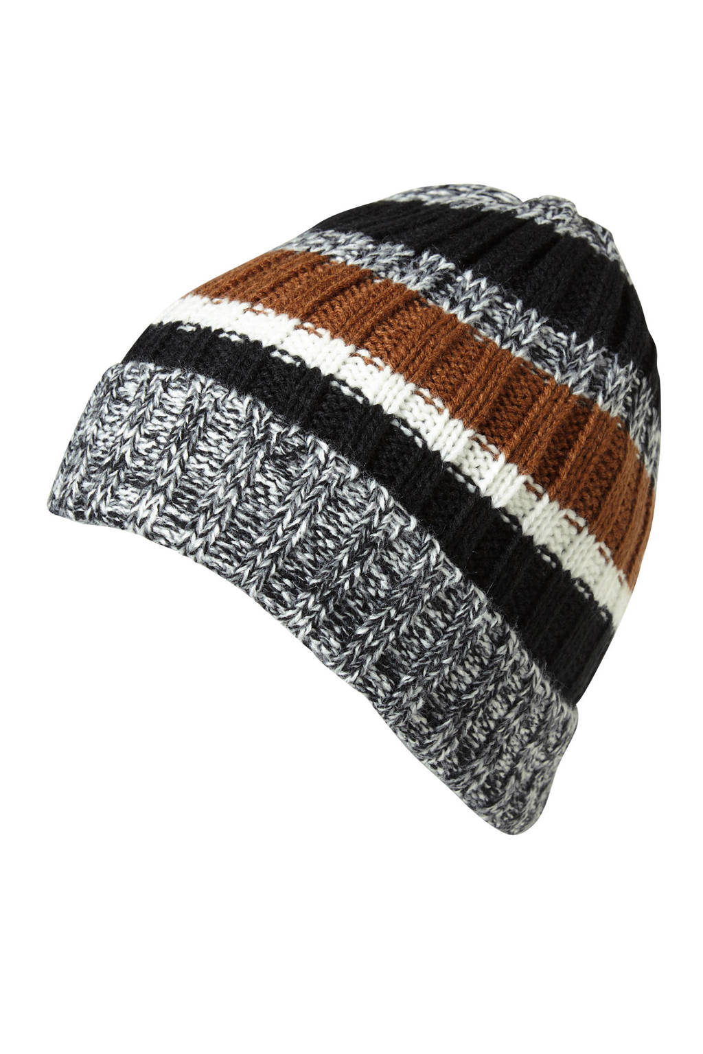 Sarlini muts met streeppatroon multi, Grijs/zwart/blauw/wit