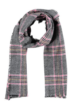 sjaal met pied-de-poule print grijs/roze