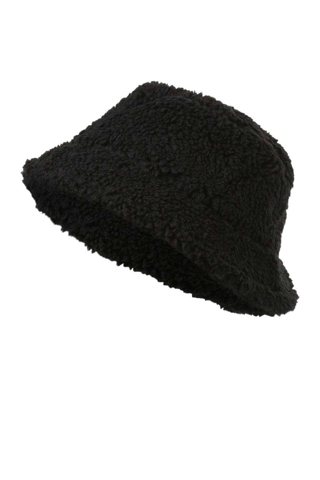 Sarlini bucket hat met teddy zwart, Zwart