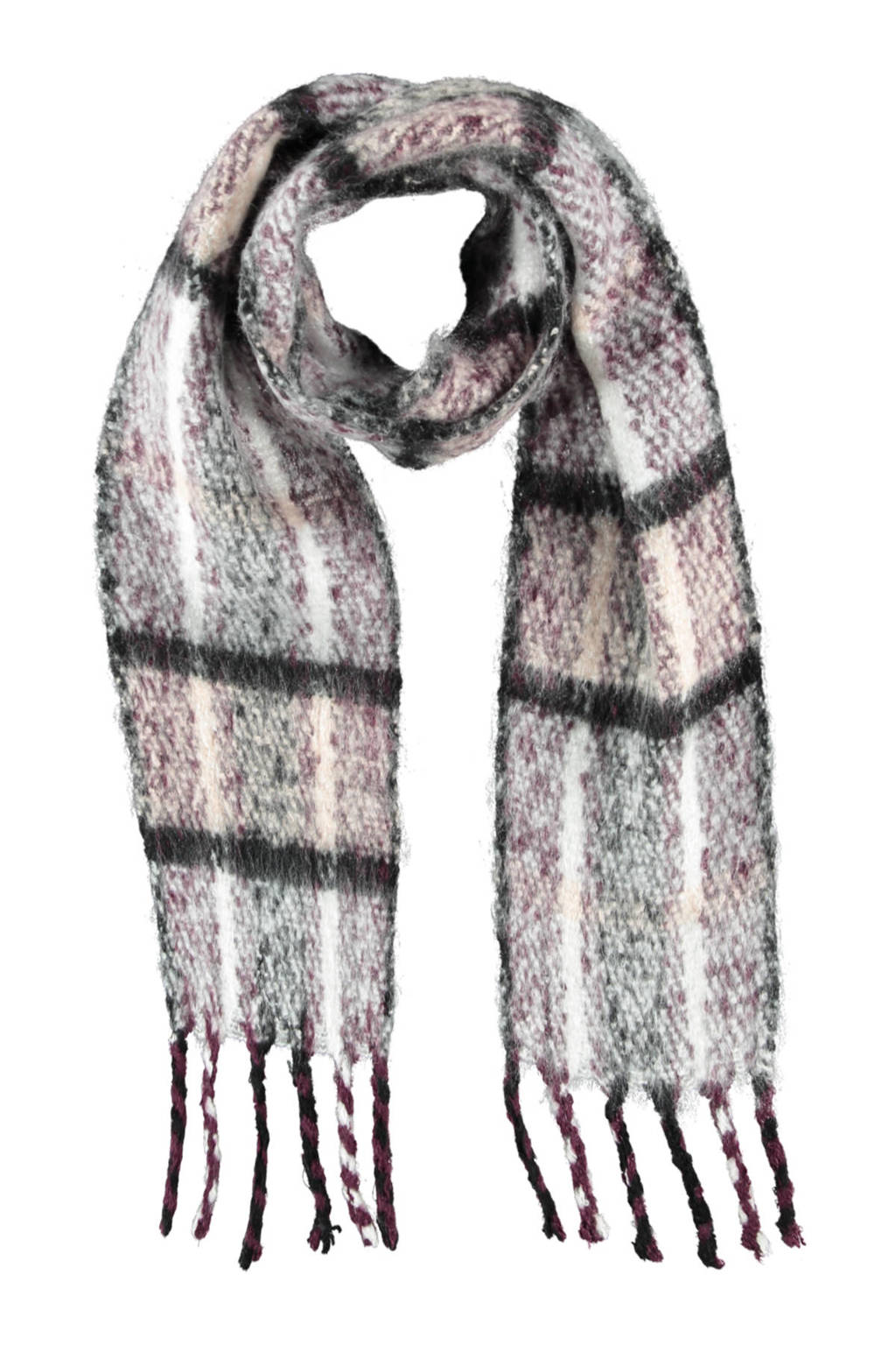 Sarlini geruite sjaal multi, aubergine/wit/zwart/grijs