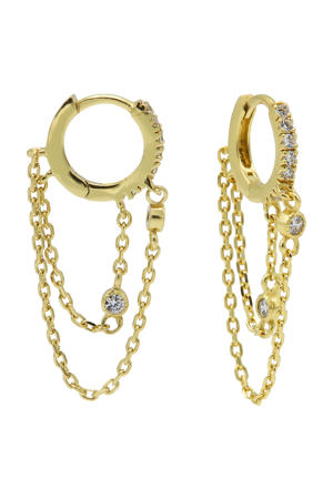 gold plated oorbellen Double Chain