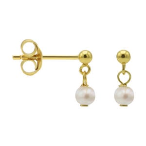 gold plated oorbellen Dangling Pearl