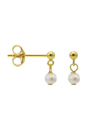 gold plated oorbellen Dangling Pearl