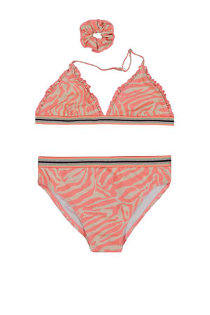 triangel bikini + scrunchie ZEMMA met zebraprint roze/beige