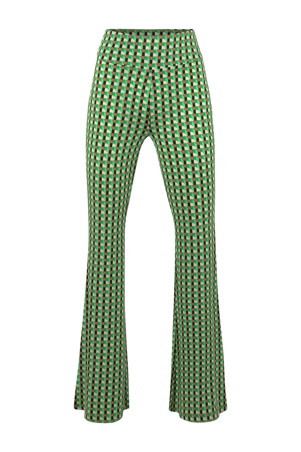 Oproepen som vergroting Shoeby Eksept high waist flared broek Retro met grafische print  groen/bruin/zwart/gebroken wit | wehkamp