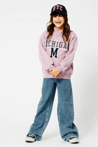 Roze meisjes America Today Junior hoodie Sue van sweat materiaal met tekst print, lange mouwen en capuchon