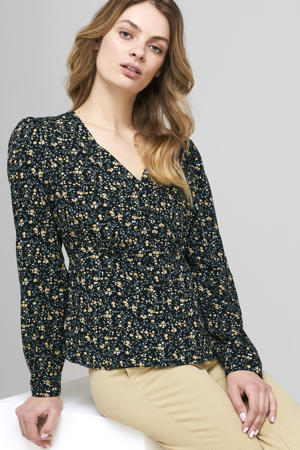 gebloemde blouse SHAYNA zwart/geel/lichtblauw