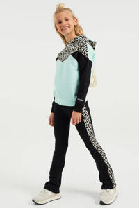 WE Fashion flared broek met panterprint zwart/wit, Zwart/wit