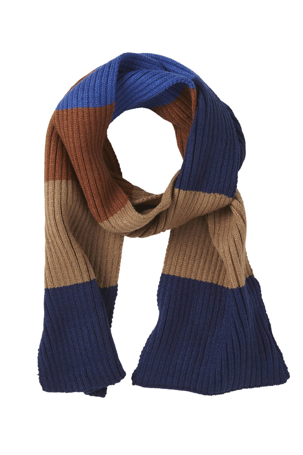 Sarlini sjaal met strepen camel/blauw, Camel/blauw