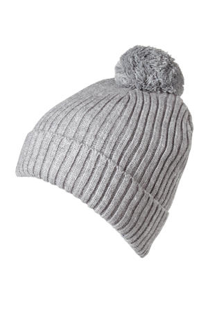 muts met pompon grijs