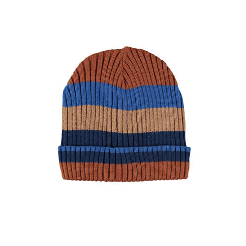 Sarlini muts met strepen camel/blauw afbeelding