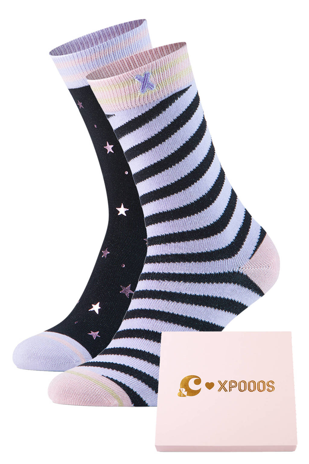 XPOOOS x &C Festive as Fuck giftbox sokken met lurex - set van 2 multi, zwart/roze/lila