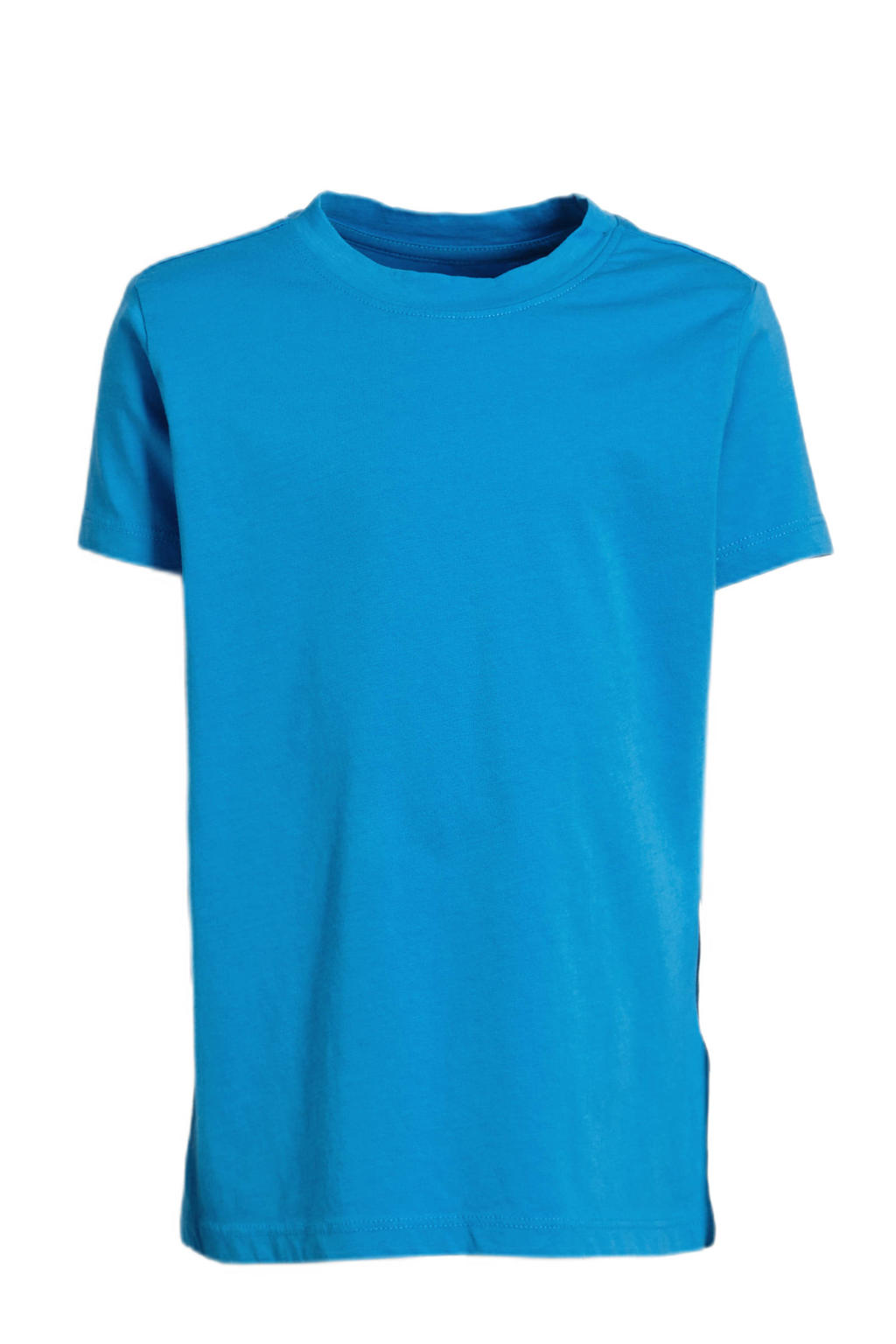Blauwe meisjes Anytime basic T-shirt van katoen met effen, korte mouwen, ronde hals en geweven detail