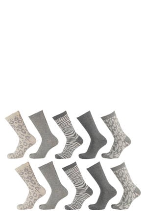 sokken met all-over print- set van 10 grijs