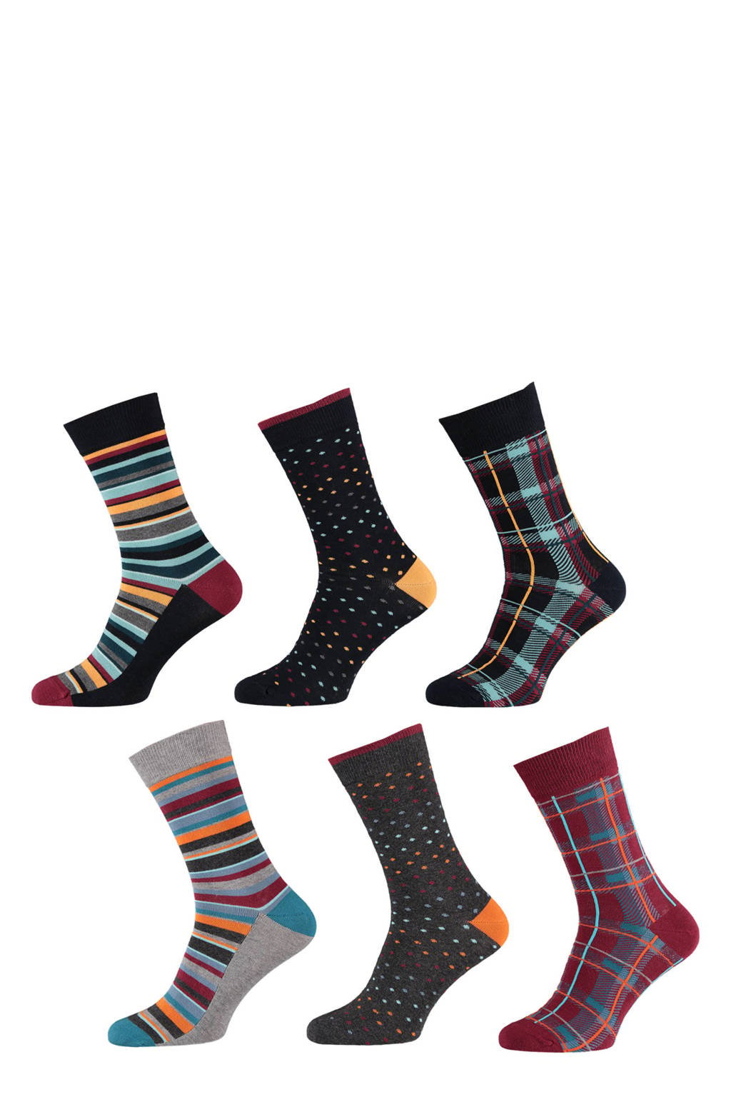 Apollo sokken met all-over print - set van 6 multi, Zwart/rood/blauw