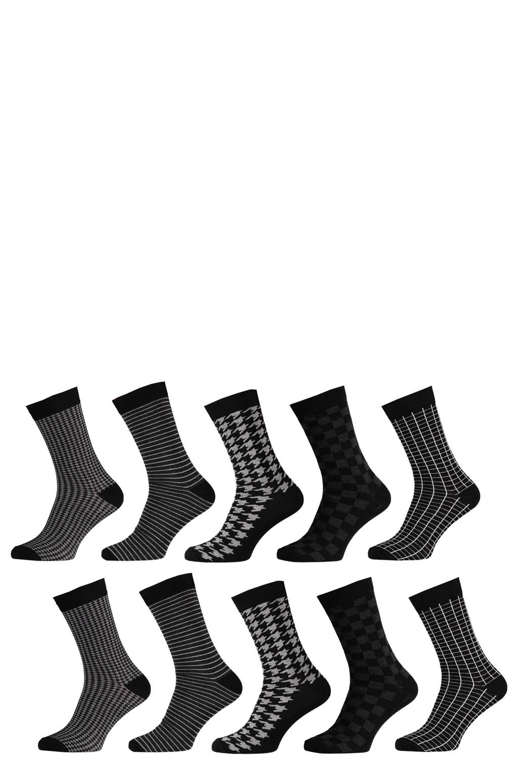 Apollo sokken met all-over print - set van 10 zwart, Zwart