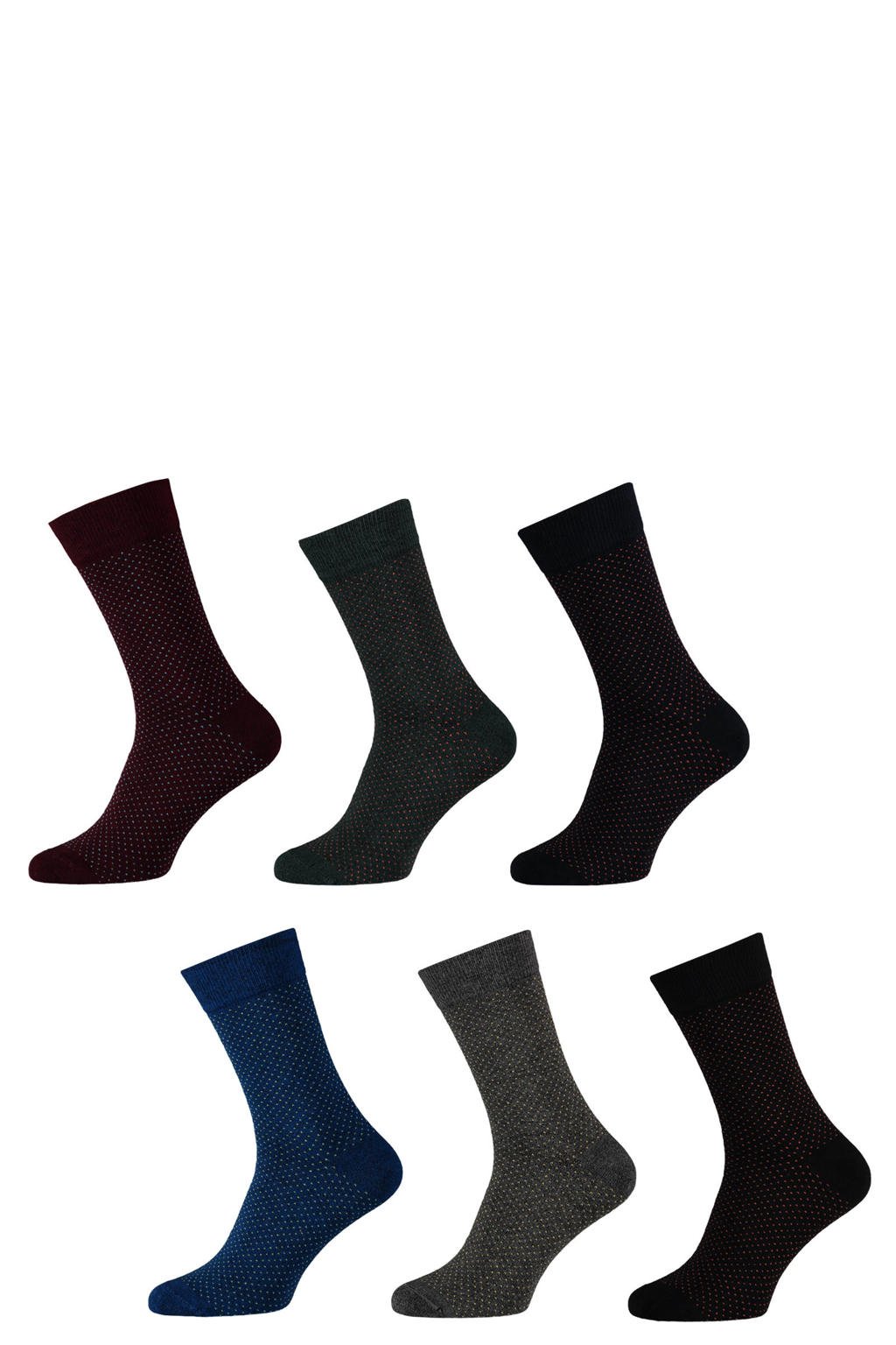 Apollo sokken met stippen - set van 6 zwart