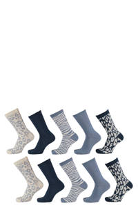 Apollo sokken met all-over print - set van 10 blauw, Blauw/ecru
