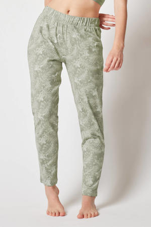 pyjamabroek met all over print groen/ecru