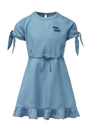 jurk Guigang met tekst en volant blauw
