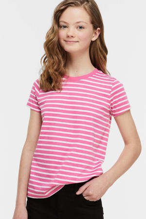 gestreepte T-shirt koraalroze