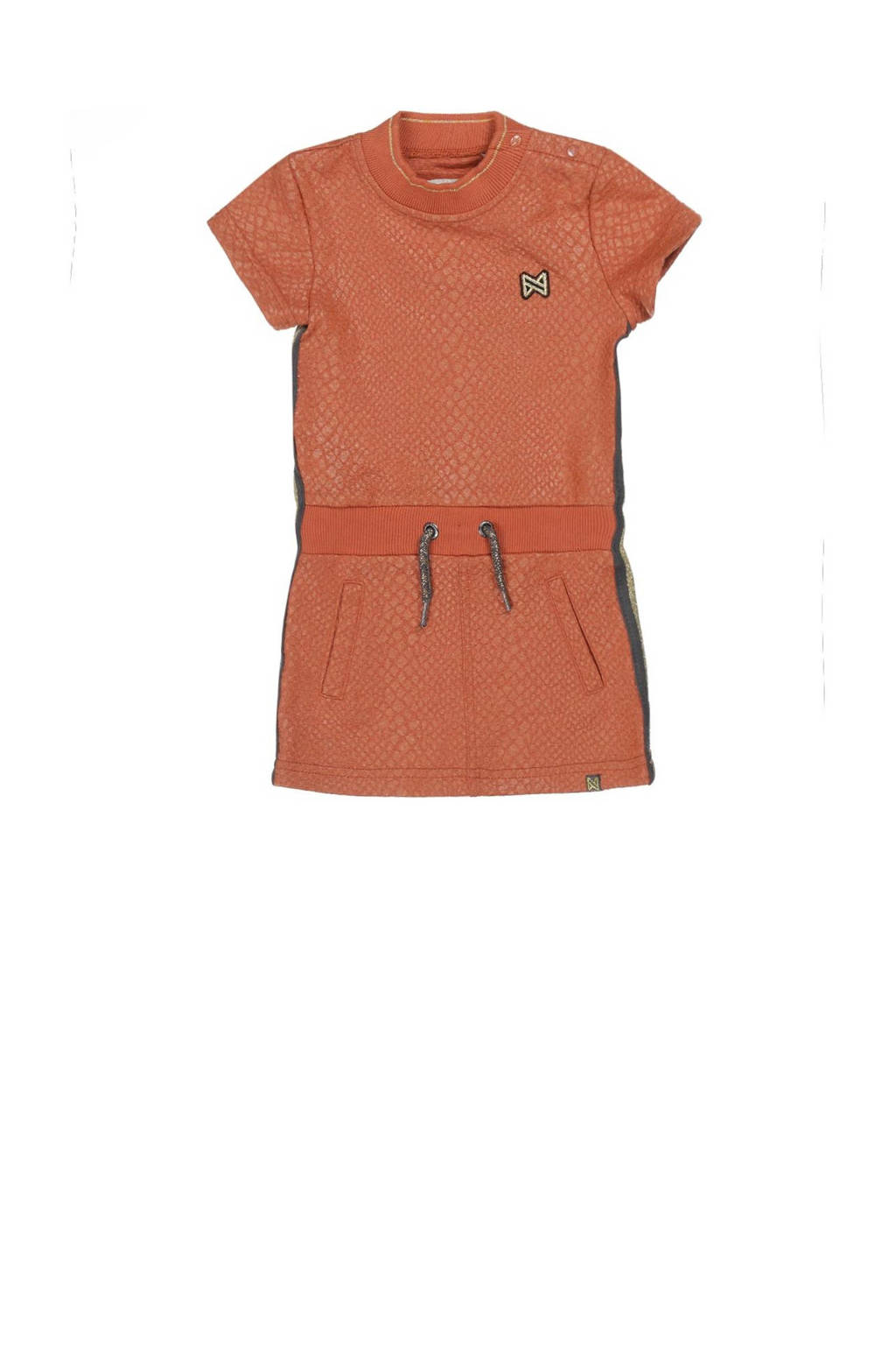 Oranje meisjes Koko Noko jurk van polyester met slangenprint, korte mouwen, ronde hals en geribde boorden