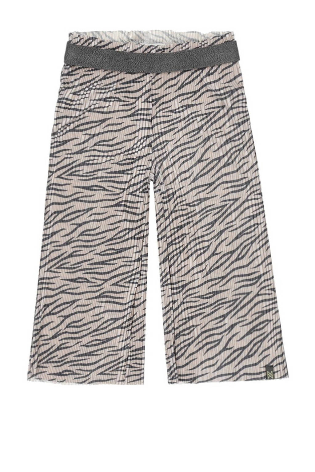 Beige en zwarte meisjes Koko Noko wide leg broek van polyester met regular waist, elastische inzet en zebraprint
