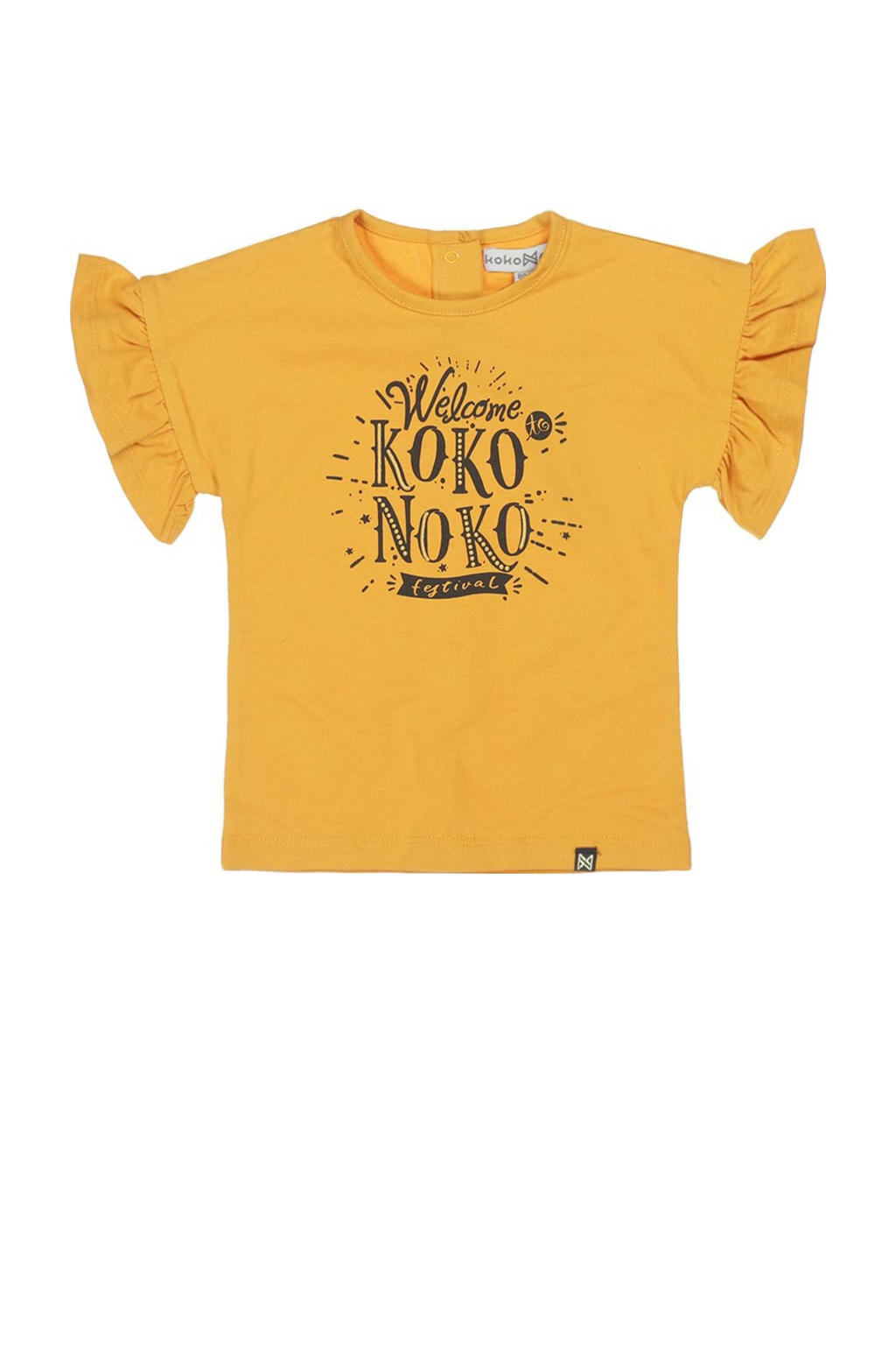Koko Noko T-shirt met logo en ruches mosterdgeel