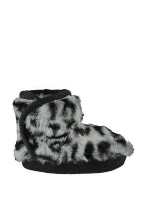 slofjes met imitatiebont beige/zwart