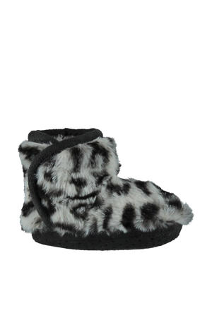 slofjes met imitatiebont beige/zwart