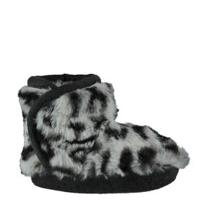 slofjes met imitatiebont beige/zwart