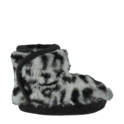 Apollo slofjes met imitatiebont beige/zwart afbeelding