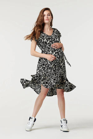 zwangerschapsjurk met all over print zwart/wit