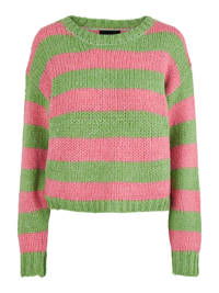 Groen en roze dames PIECES gestreepte gebreide trui van gerecycled polyester met lange mouwen en ronde hals