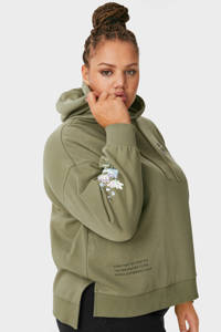 Groene dames C&A XL Clockhouse hoodie katoen met printopdruk, lange mouwen, capuchon en elastische boord