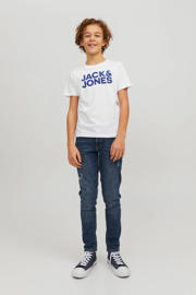 thumbnail: Set van 2 donkerblauw en witte jongens JACK & JONES JUNIOR T-shirt van katoen met logo dessin, korte mouwen en ronde hals