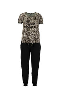 MS Mode pyjama met panterprint bruin/zwart, Bruin/zwart