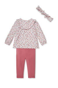 C&A Baby Club legging + longsleeve + haarband roze/wit, Oudroze/wit