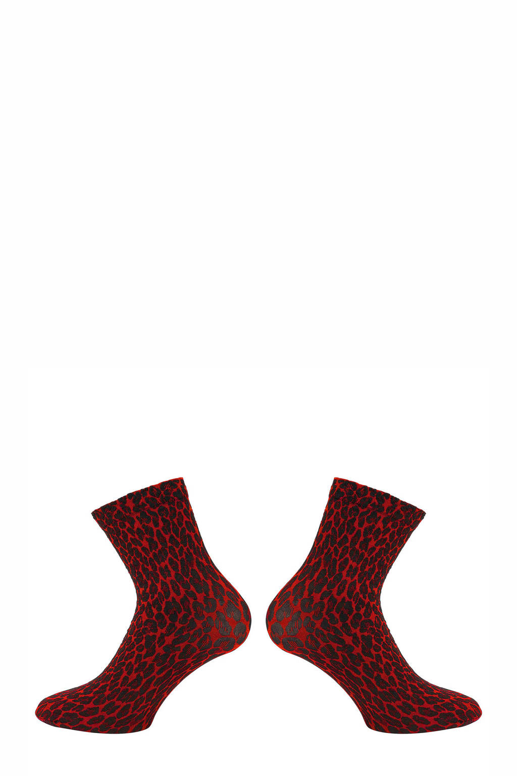 Pinned by K sokken met luipaardprint rood, Rood/zwart