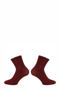 Pinned by K sokken met luipaardprint rood, Rood/zwart