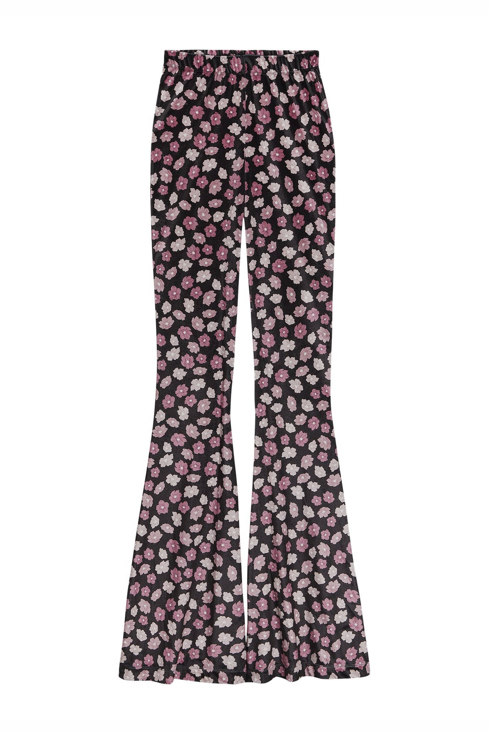 Catwalk Junkie gebloemde high waist flared legging Juliet zwart/roze |  wehkamp
